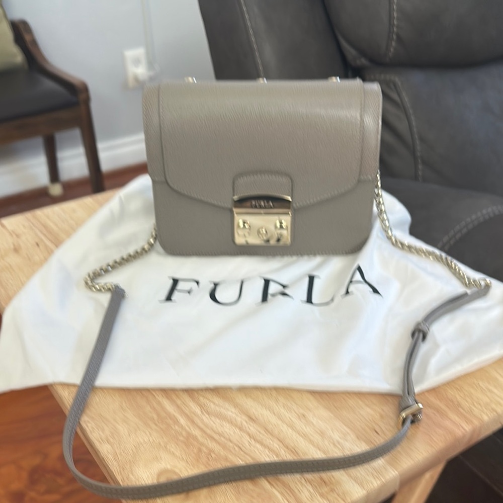 Furla Taupe Crossbody Bag with Chain Strap